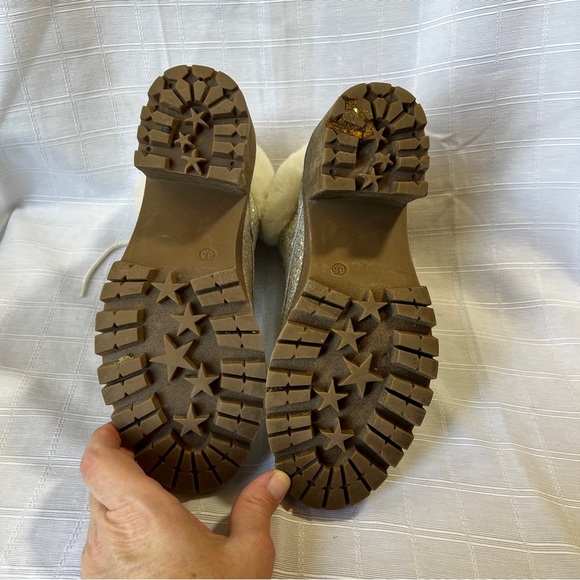 Very G Sparkling Silver Ankle Boots with Faux Fur Trim Women's Size 6.5 Glam - Picture 8 of 12